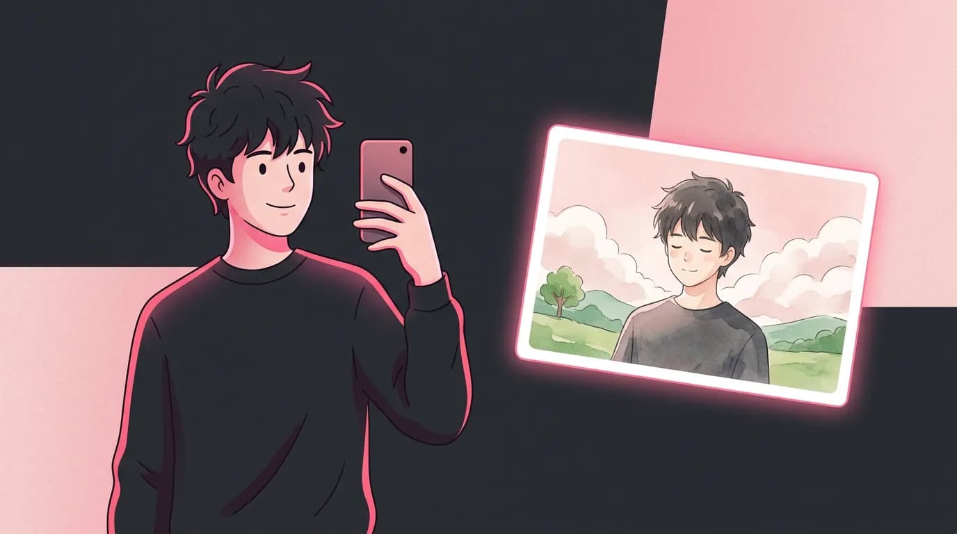 A selfie turned into soft watercolor anime