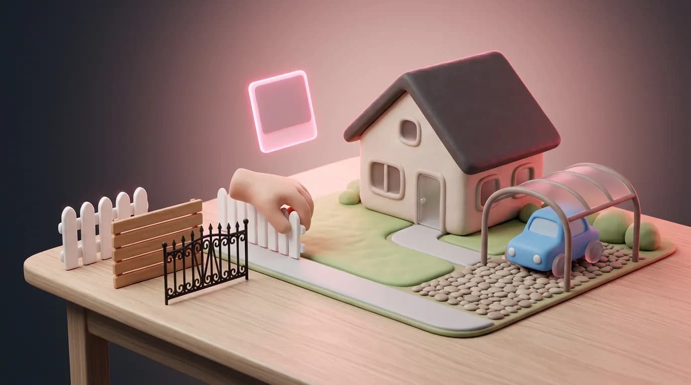A miniature backyard with fence sample panels being swapped into place