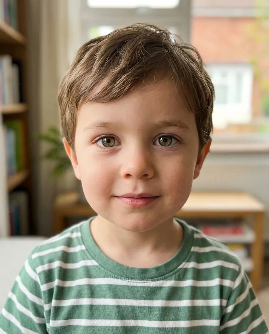 Toddler boy about three in a striped T-shirt