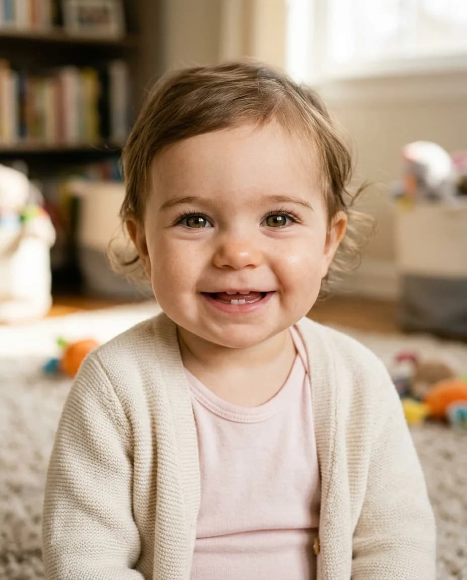 Smiling baby girl about one year old