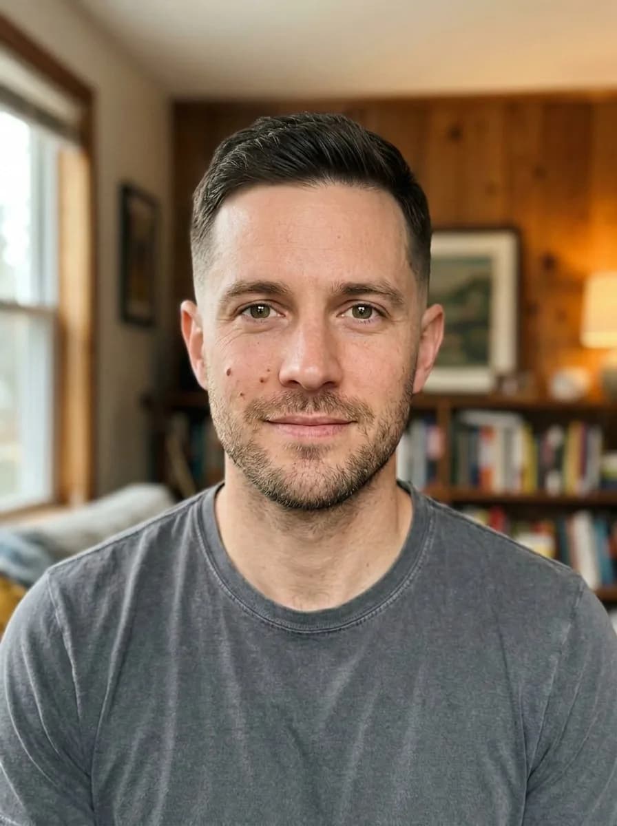 The same man with a fade haircut