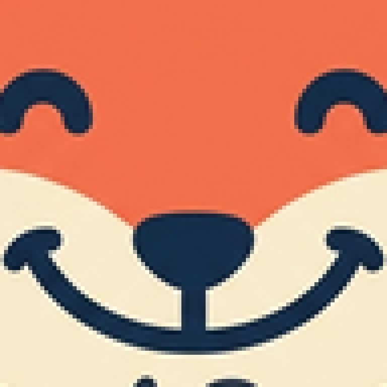 The fox's face from the PNG, enlarged: visible pixels around the eyes, nose and smile