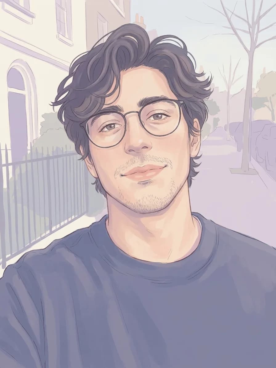 The same man as a soft painted anime portrait in muted pastel colors