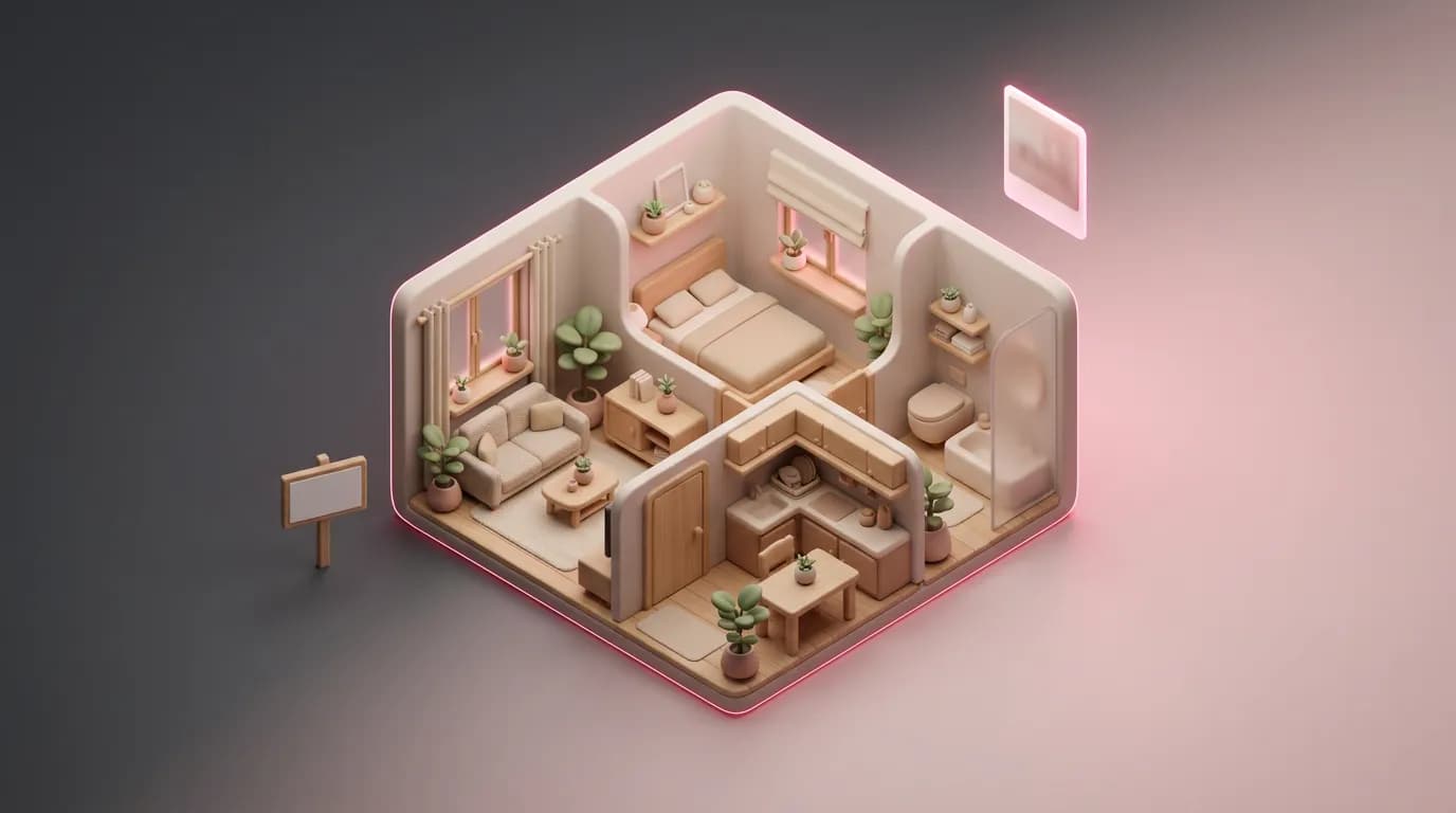 A cutaway model of an apartment with every room furnished in one style