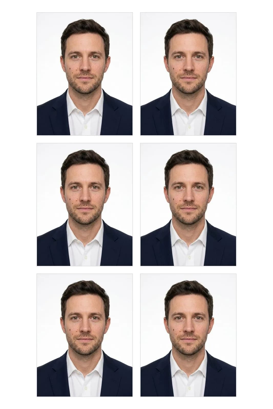 Six copies of the 35×45 photo on a print sheet with cut lines