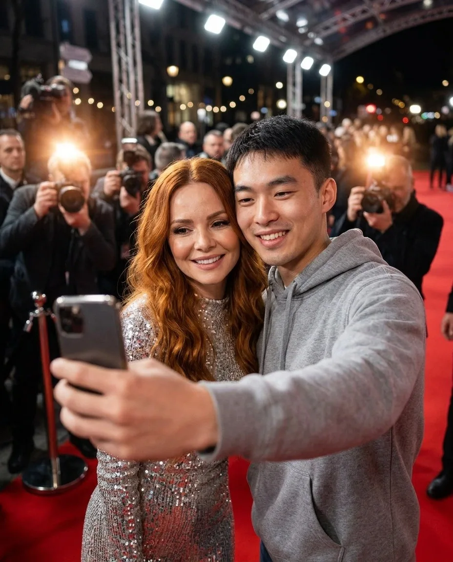 A guy's photo + a "singer" photo → selfie together
