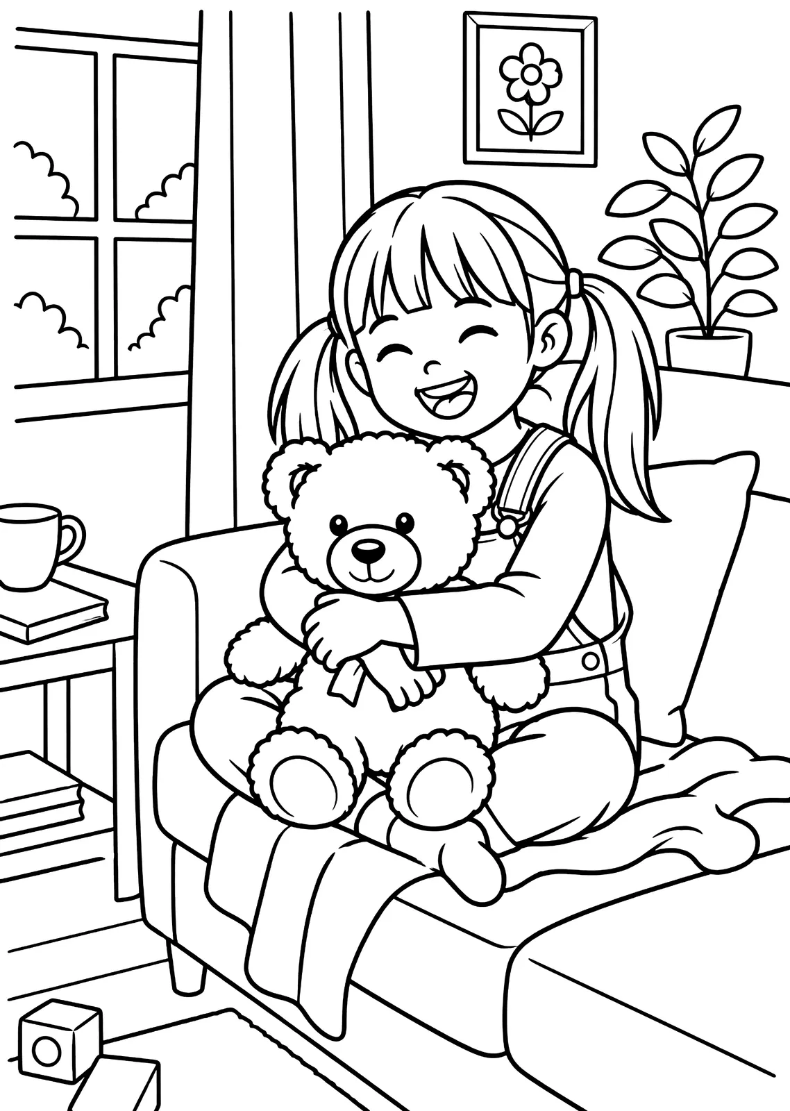 Photo of a girl hugging her teddy bear