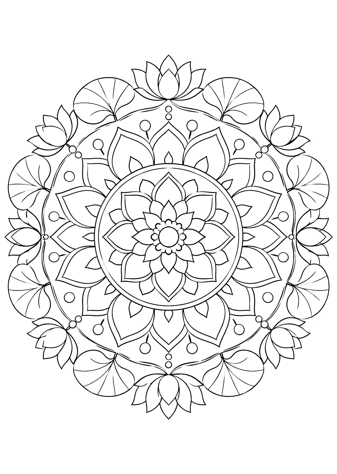 Mandala with lotus flowers and leaves