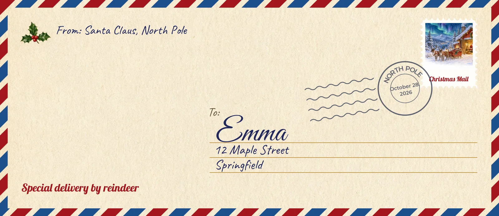 Envelope for Emma, 12 Maple Street, Springfield